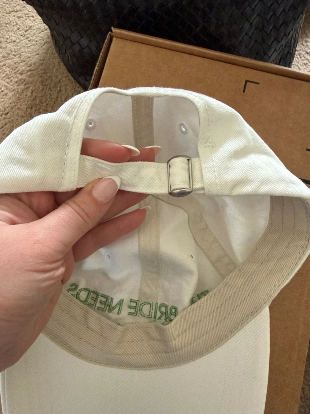 White Baseball Cap with Green "This Bride Needs A Margarita" Embroidery - Picture 3 of 3